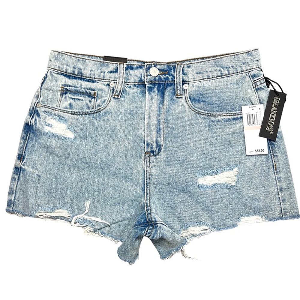 NWT Blank NYC Barrow  Denim Jean Shorts SIZE 28 Acid Trip High Rise Distressed